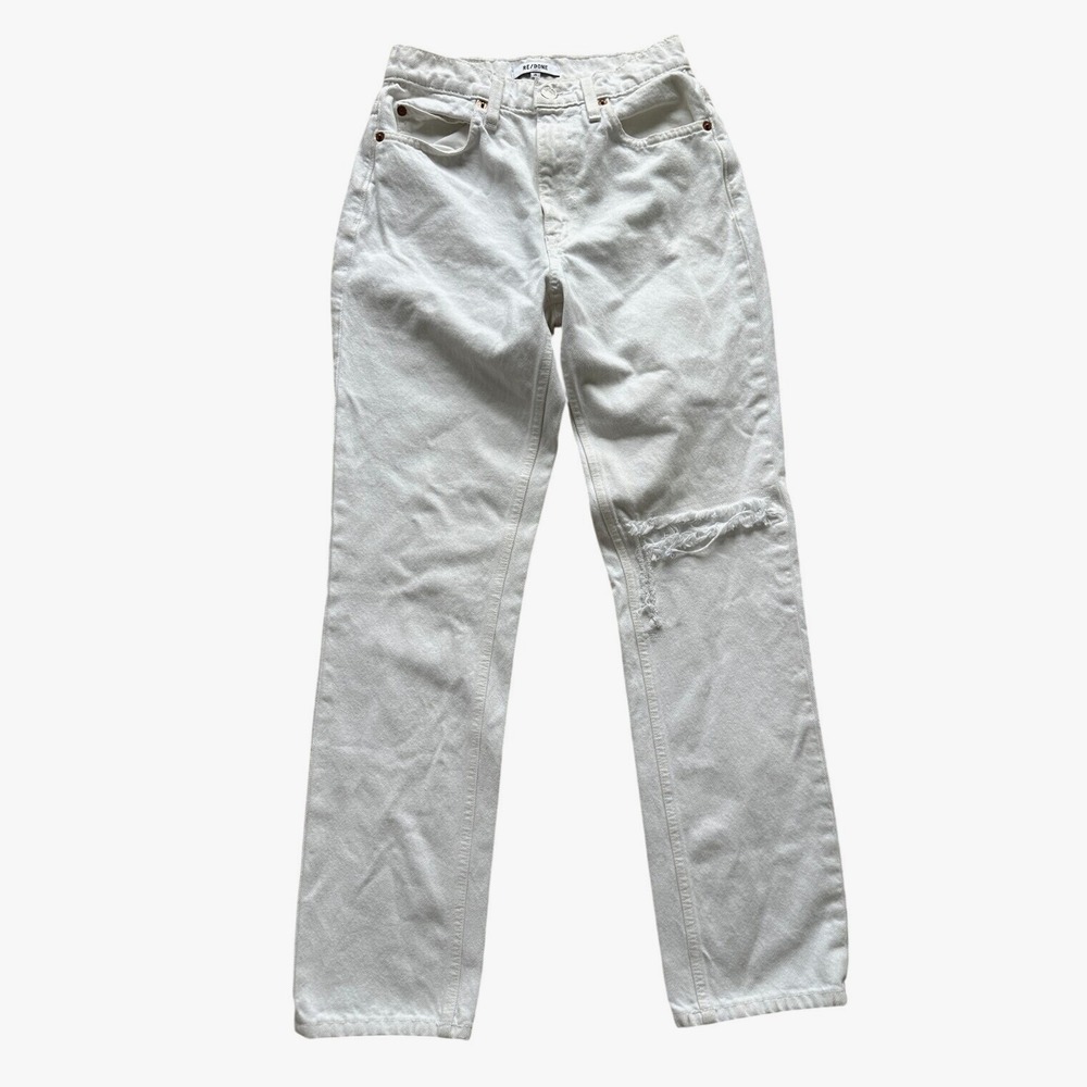 RE/DONE 70s‎ Distressed Straight-Leg White Jeans Size 26
